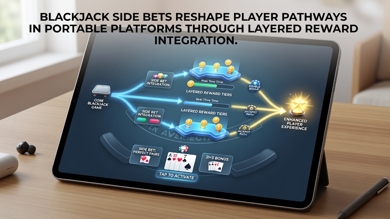 Player progression screen showing side bet rewards accumulating across multiple mobile blackjack sessions