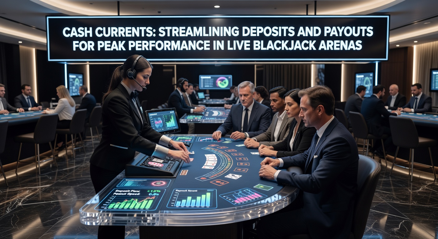 Dynamic visualization of swift cash flows in a high-stakes live blackjack tournament interface, highlighting deposit buttons and payout confirmations amid dealer cards and player chips
