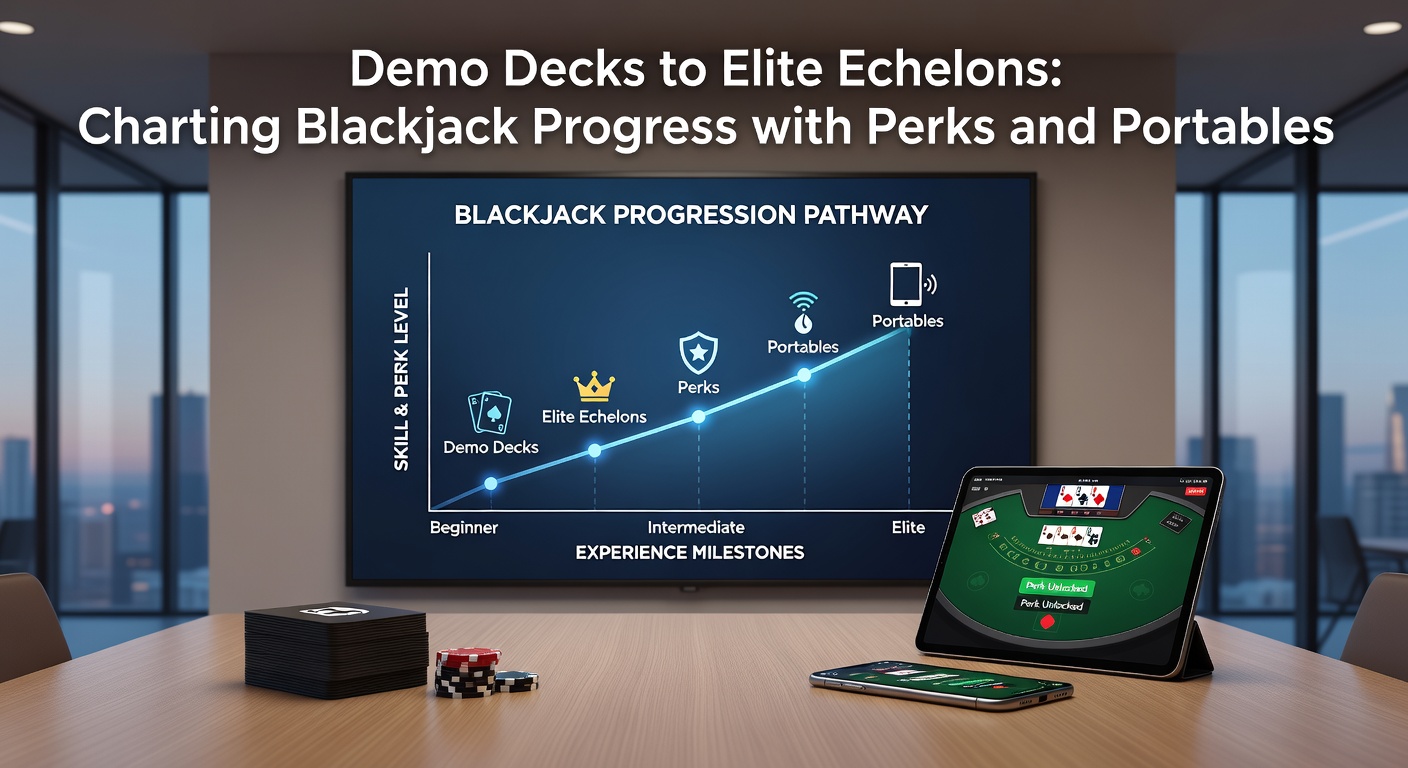 Player advancing from demo blackjack table on mobile to VIP elite status with perks displayed on screen