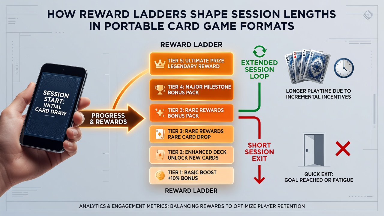 Analytics dashboard showing session length graphs segmented by reward tier levels in card game applications
