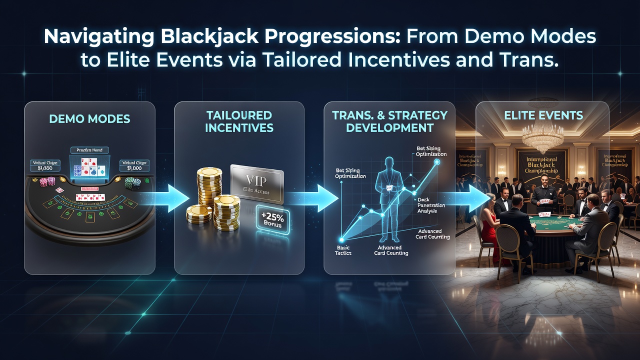 Visual representation of blackjack progression pathways from practice modes to high-level events