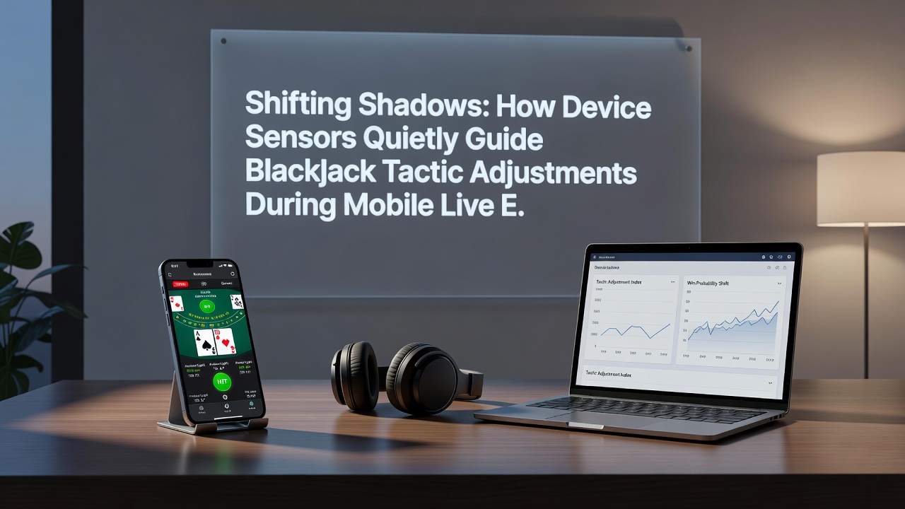 Close-up of mobile device sensors mapping movement data onto blackjack strategy overlay during live event