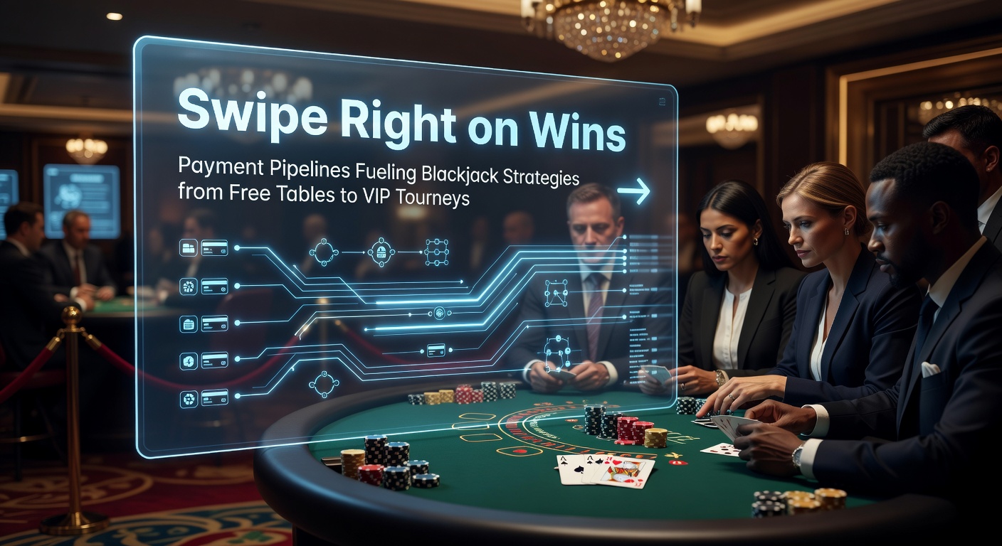 Digital payment streams flowing into blackjack tables, symbolizing seamless transitions from free play to high-stakes wins